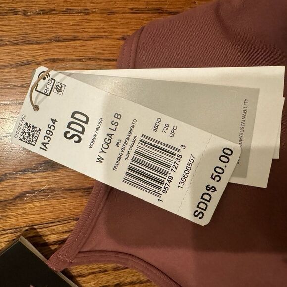 NWT New Adidas Strappy Back Yoga Sports Bra Quiet Crimson Purple Small DD Cup - Picture 4 of 4